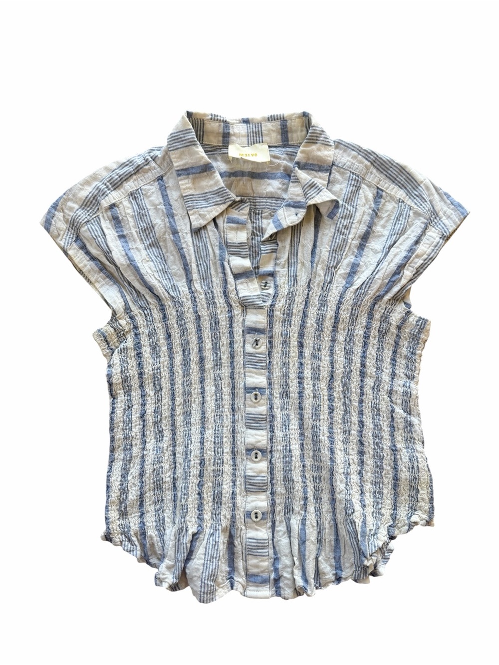 Maeve Bellamy Button Down Smocked Stripe Blue & White - Picture 8 of 10